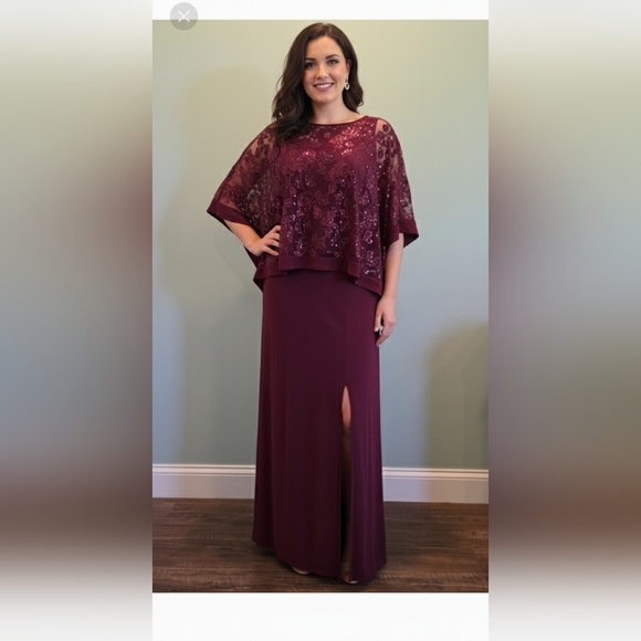 Oleg Cassini Jersey Evening Gown With Sequin Overlay Cape Size 16W New W/tags - Picture 1 of 16